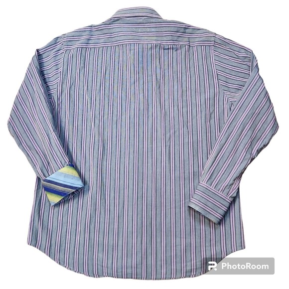 Robert Graham XL Men's Button Shirt Purple Striped Flip Cuff Embroidered - Picture 6 of 6